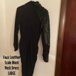Gracia Faux Leather Scale Mock Neck Dress
